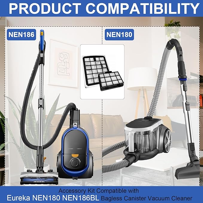 8 Pack Replacement Filters Compatible with Eureka NEN180 NEN186BL Bagless Vacuum Cleaner, Includes 4 Dust Cup Cartridges and 4 High Efficiency Filters