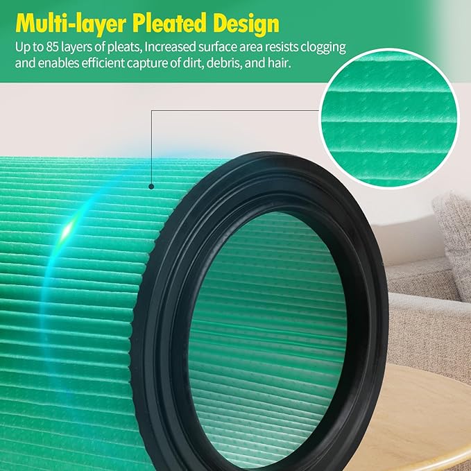 2-Pack VF6000 Filter Compatible with Ridgid Shop Vac,Compatible with Ridgid 5-20 Gallon Wet/Dry Vacuums,5-Layer Pleated Paper Vacuum Filter Replacement