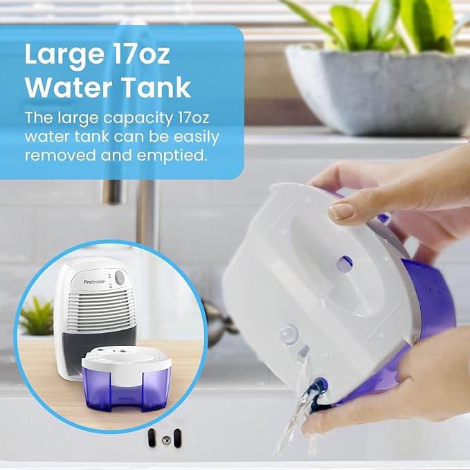 Pro Breeze Electric Mini Dehumidifier for Home (215 sq.ft) 16oz Capacity, Energy Efficient, No Noise, Compact and Portable for High Humidity in Kitchen, Bedroom, Bathroom, Basement, RV, Office, Garage