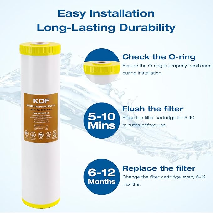 H&G Lifestyles 20 x 4.5 KDF Water Filter,Whole House Water Filter Replacement Cartridge,GAC Remove Chlorine Heavy Metal Odor Improve Water Taste,for Any 20" Whole House Water Filters System