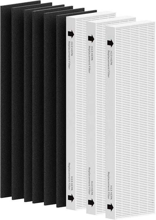 3 Pack Replacement Filter for Fellowes AeraMax 90/100/DX5/DB5 Purifiers, Fits Part# 9287001 & 9324001, 3 Filter and 6 Carbon Filter