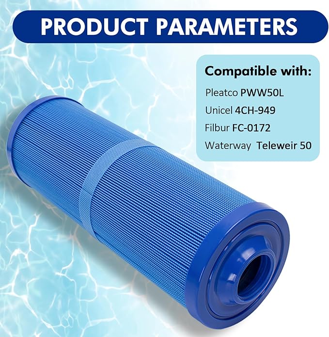 2 Pack 4CH-949 Spa Pool Filter Cartridge Replacement for Pleatco PWW50L, Filbur FC-0172, Waterway Teleweir 50, Rising Dragon 50,FIL50-5D13H15FCT-3, Hot Tub Filter | Compatible with SD-01143, 817-4050