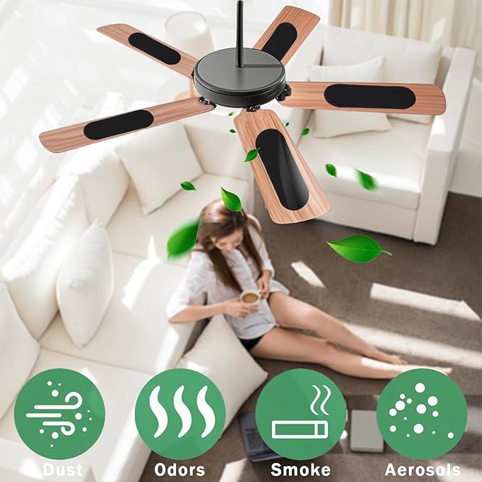 6PCS Ceiling Fan Filters for Blades, Unscented Activated Coconut Shell Carbon Air Filter Easy-Stick Ceiling Fan Blade Filters Universal Ceiling Fan Air Filters for Bedroom Living Room