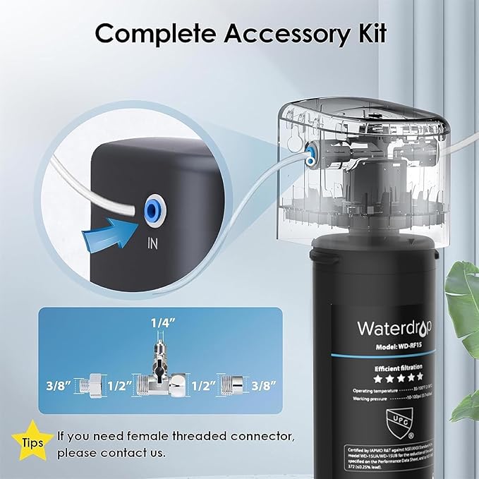 Waterdrop 15UB Under Sink Water Filter, Under Sink Water Filtration System for 2 Years, NSF/ANSI 42 Certified, Reduces PFAS, PFOA/PFOS, Lead, Under Sink Water Filter with Faucet, 19K Gallons