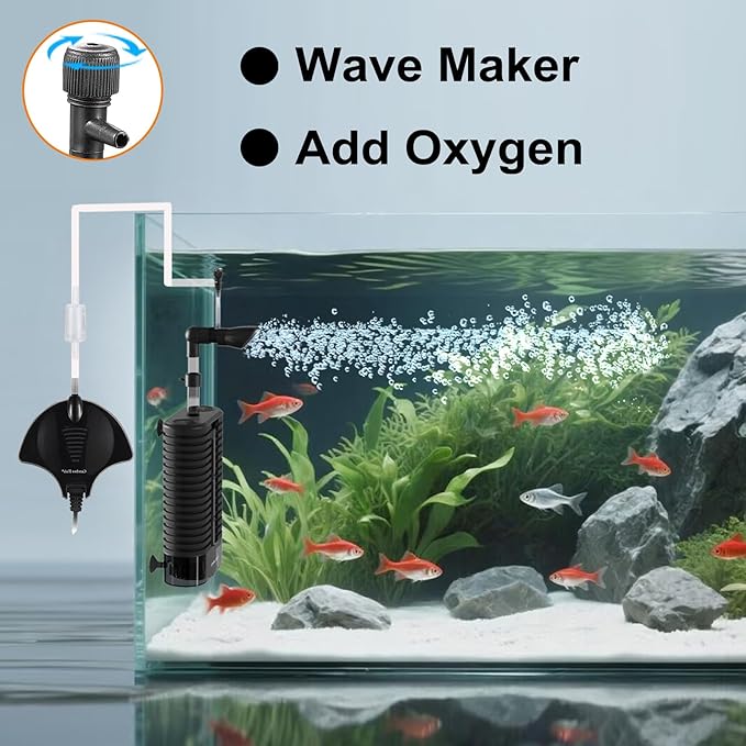 Carefree Fish Aquarium USB Sponge Filter Quiet for 10~30Gal Fish Tank for Saltwater and Freshwater with Biochemical Filtration Balls and Fluidized Beds