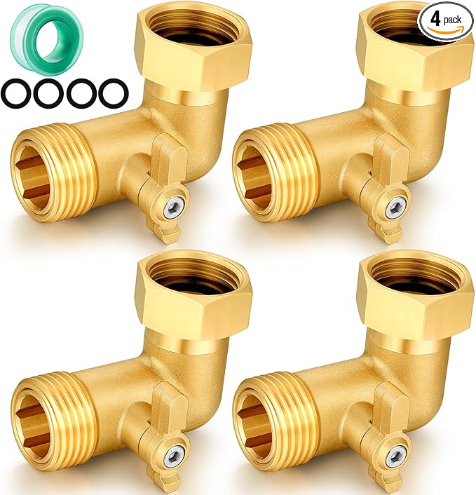 Garden Hose Angle Valve 90 Degree Brass Extender Solid 3/4 Inch Hose Elbow with Switch Adapter (90° switch elbow 4PSC)