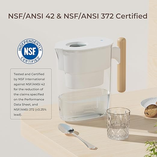 Waterdrop Water Filter Pitcher with 1 Filter, 200-Gallon Long-Life, Chubby 10-Cup Large Water Filter Pitcher, NSF Certified, 5X Times Lifetime, Reduces PFOA/PFOS, BPA Free, White