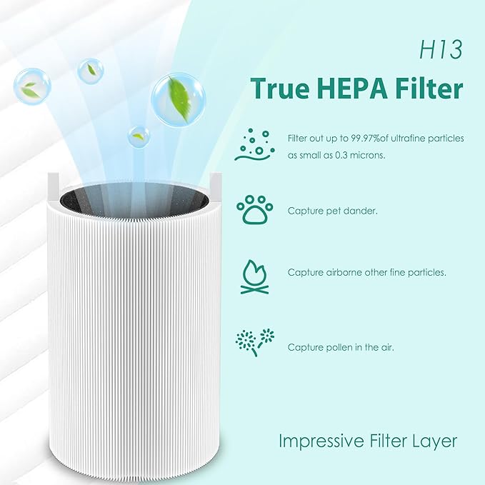 TOMORAL 411 True HEPA Replacement Filter Compatible with Blueair Blue Pure 411/3210 serie Air Purifiers, fits Blue Pure 411/411 Auto/411+, 2-Pack