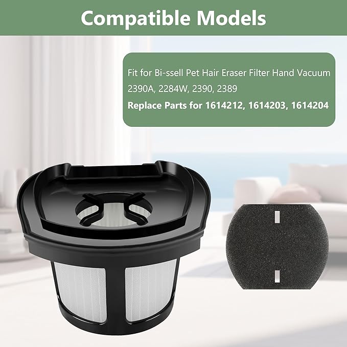 Improvedhand 2390A 2284W Vacuum Filter Replacement for Bi-ssell Pet Hair Eraser Filter Hand Vac 2390, 2389, 2284W Compare to Parts # 1614212 1614203 1614204, 4-Pack