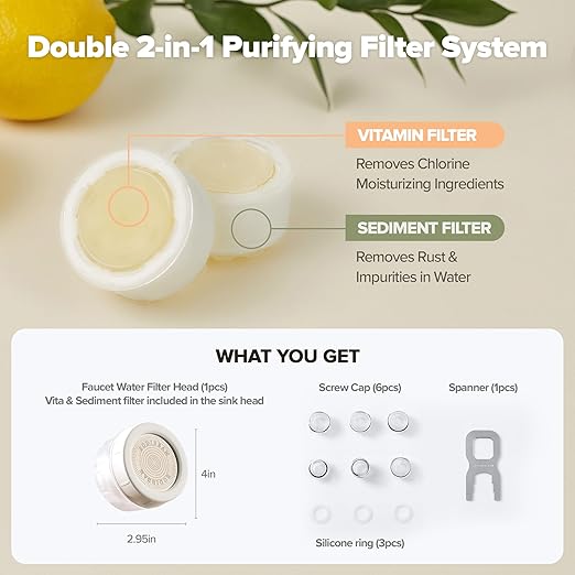 Tap Water Filter for Sink Faucet - Filtration with Vitamin C Gel, Removes Chlorine & Impurities, Bathroom Faucet Purifier for Sensitive Skin Care, Easy to Install, Made in Korea - Pure White