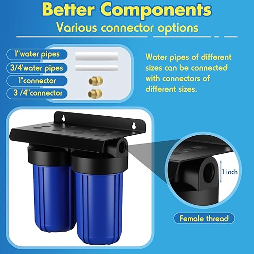 VIHOSE 2-Stage Whole House Water Filter System with 10" x 4.5" Carbon Filter and Sediment Filter, 5-Stage Filtration, 1" Inlet/Outlet, High Lead, Chlorine, Odor and RV Well Water Softener