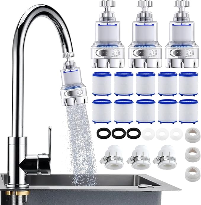 3 Pack Sink Water Filter Faucet, Universal 360 ° Rotating Faucet Filter for Kitchen Sink, 3 Modes Bathroom Faucet Filter Removes Chlorine Fluoride Heavy Metals Hard Water for Home Kitchen & Bathroom