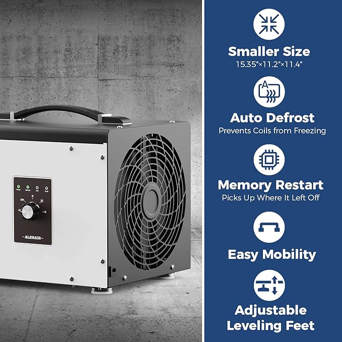 ALORAIR 70 PPD Crawl Space Dehumidifier, Crawlspace Dehumidifiers Commercial Dehu for Home and Basements, Compact, Portable, Auto Defrost, Memory Starting, cETL, 5 Years Warranty