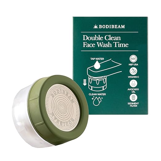 Water Filter for Sink Faucet, Double-Step Filtration, Vitamin C Gel, NSF Certified, Snowflake Holes - Removes Impurities, Chlorine and Rust - Skin Hydration, Made in Korea, Olive Green