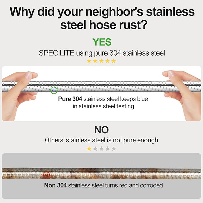 100ft 304 Stainless Steel Garden Hose Metal, Heavy Duty Water Pipe with Nozzles for Yard, Outdoor - Flexible, Never Kink & Tangle, Puncture Resistant (Sliver)