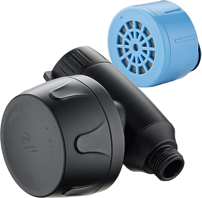 AquaCare Skin & Hair - World's Most Advanced Shower Filter for Fixed or Handheld Shower Heads with ON/OFF Filtration Modes, Instant Cartridge Reload & Stay-Clean Enriched KDF Cartridge/Matte Black