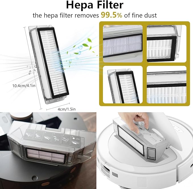 Yivy 28PCS Replacement Parts for Dreame L20 Ultra/L20 Ultra Complete, L30 Ultra/L30 Ultra Complete, Vacuum Cleaner Accessory Kit: 2 Main Brushes, 6 Side Brushes, 4 HEPA Filters, 6 Dust Bags, 8 Wipes