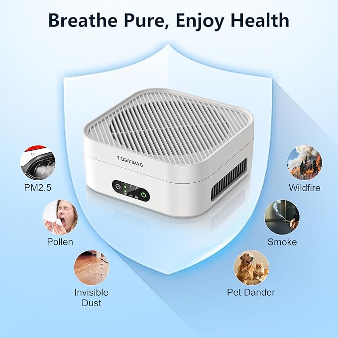 Air Purifier for Home – True HEPA Filter for Pets, Smoke & Allergies | 600 Sq Ft Coverage | Ultra-Quiet & Portable for Bedroom/Travel (Ivory White, 1 Pack)