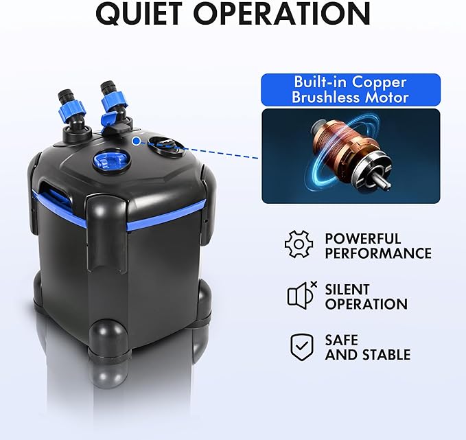 AMOSIJOY 172GPH Canister Filter, Ultra-Quiet External Aquarium Filter with Free Media for Large Fish Tanks and Aquariums (172GPH)