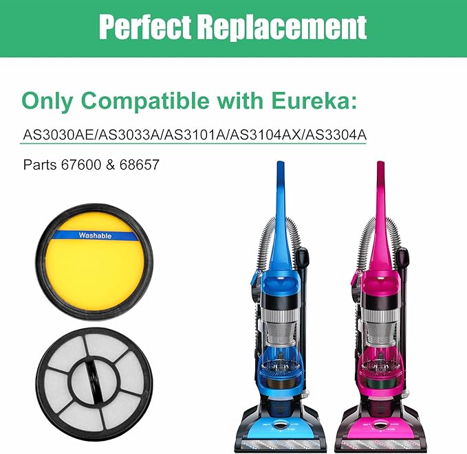4PCS Washable Filter for Eureka DCF25 & EF7 Fit AS3030AE, AS3033A, AS3101A, AS3104AX, AS3304A Vacuum Cleaner Replacement, Parts 67600 & 68657