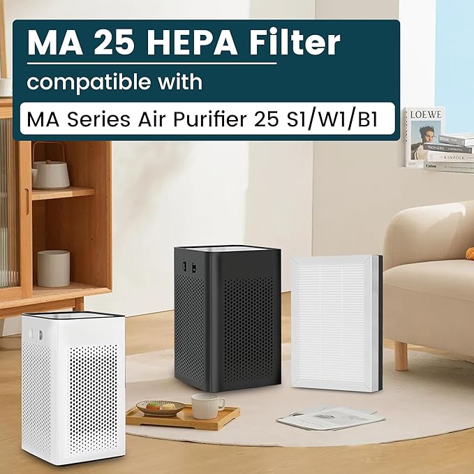 MA 25 Replacement Filters Compatible with MA 25 Series Air Purifier B1/S1/W1, 3-in-1 Filtration System with H13 True HEPA and Activated Carbon Pre-filter, 4 Pack