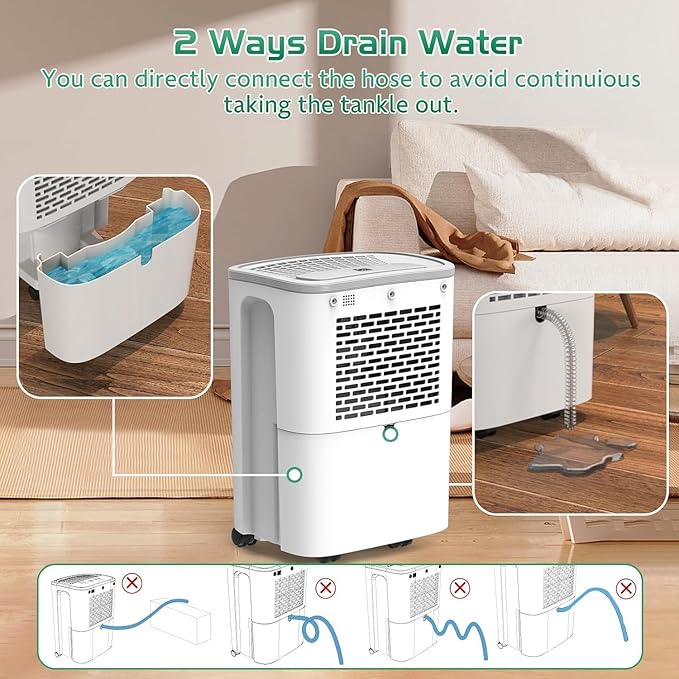Dehumidifier for Home, Dehumidifier 4500 Sq.Ft 50 Pint, Dehumidifiers with Drain Hose, 0.66 Gallon Water Tank, RUWORA Dehumidifiers for Basement Bedroom Bathroom RV, 24H Timer, Overflow Protection