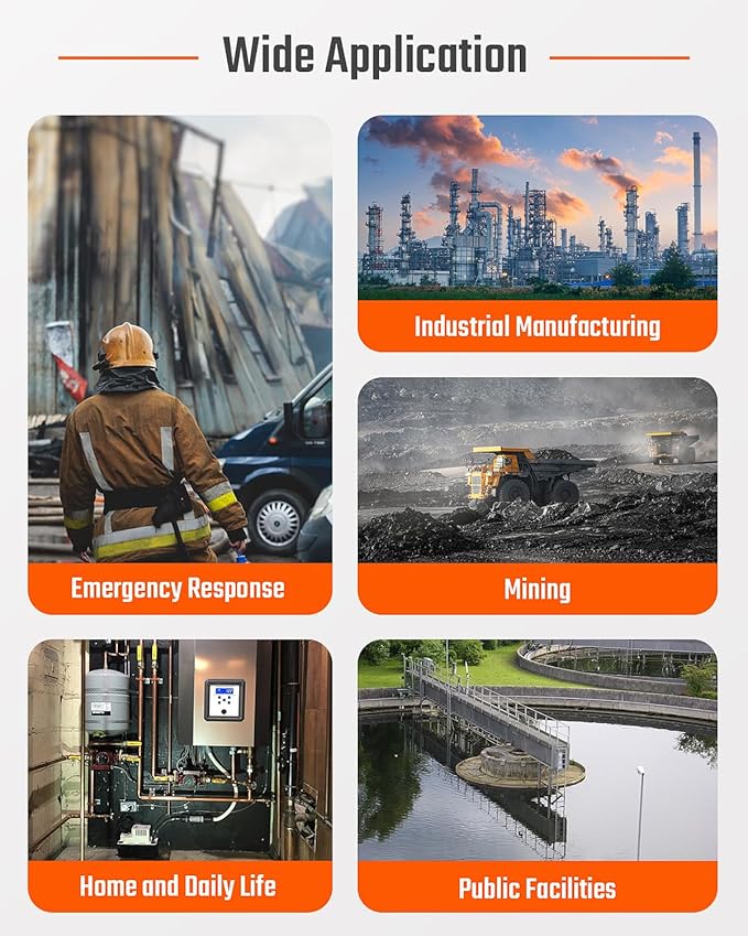 Guard-101 Gas Detector, 4 Gas Monitor for H2S, CO, LEL and O2, with Vibration, Visual and Audible Alarms, 14h Long Battery Life, Safety Explosion-Proof, for Work, Home - Orange