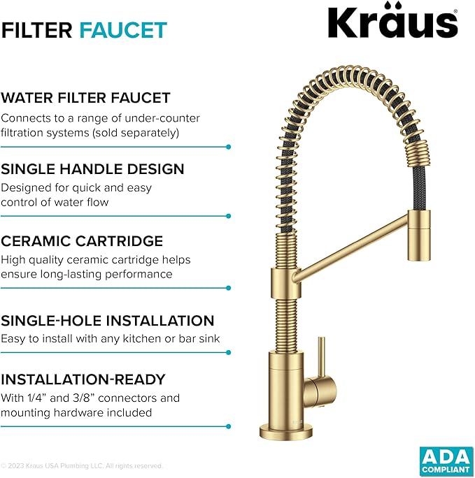 KRAUS Bolden Single Handle Drinking Water Filter Faucet for Reverse Osmosis or Water Filtration System in Brushed Brass, FF-104BB