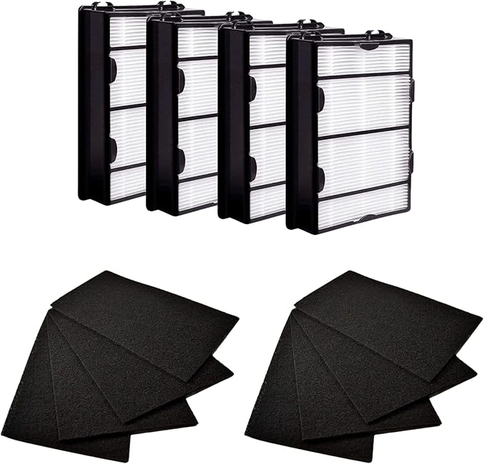 Nispira True HEPA Filter (4) + Carbon Pre Filter Replacement (8) Compatible with Holmes Air Purifier HAPF600 HAPF600D HAPF600D-U2 Filter B