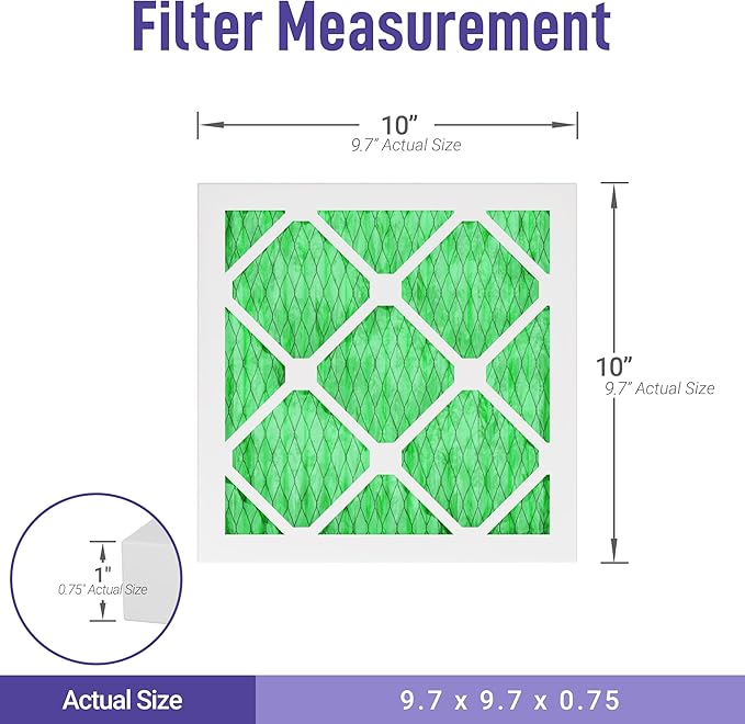 Maycold MERV 13 10x10x1 Air Filter (6-Pack), High-Efficiency Pleated AC & Furnace Filters, Actual Size: 9.70” x 9.70” x 0.75”, Individually Wrapped in Plastic