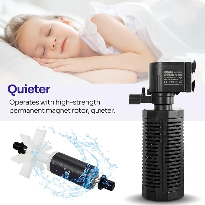 Aquarium Internal Filter for 10-50 Gallon Tanks, 13W Power Biochemical Sponge Fish Turtle Tank Filter with Aeration System, Silent Submersible Filters, 212 GPH