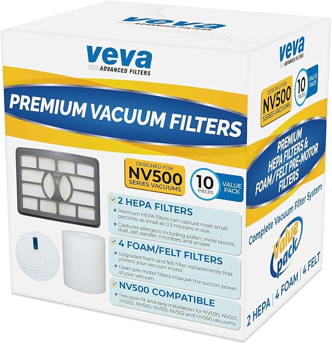 VEVA Premium Vacuum Filter Set with 2 HEPA, 4 Foam, 4 Felt for Shark Rotator Lift-Away Model, 500, 501, 502, 505, 552 and UV560