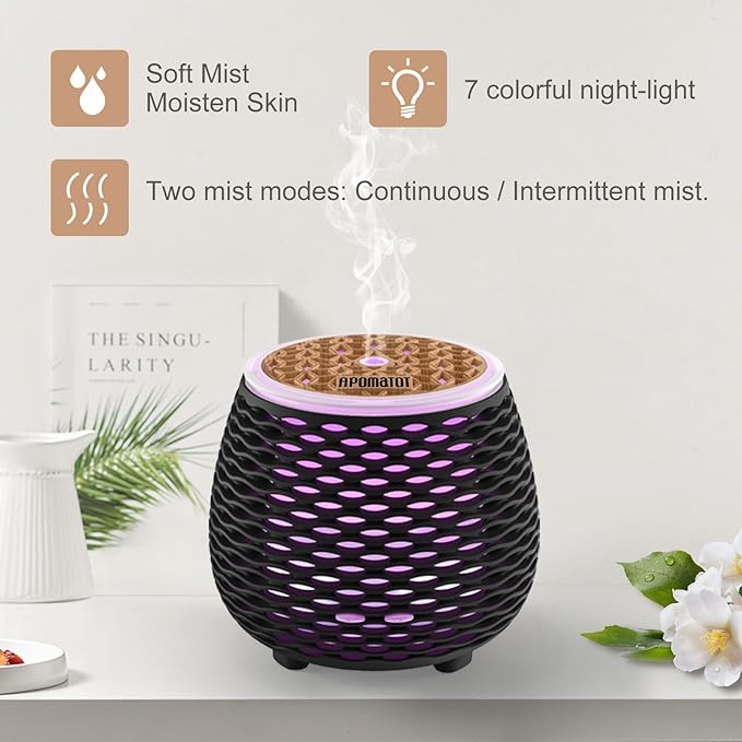 2 Pack 140ml Small 25dB Quiet Working Essential Diffuser,Aromatherapy Diffusers Cool Mist Humidifier with USB 7 LED Light Color,Waterless Auto Shut-Off for Home Office Room