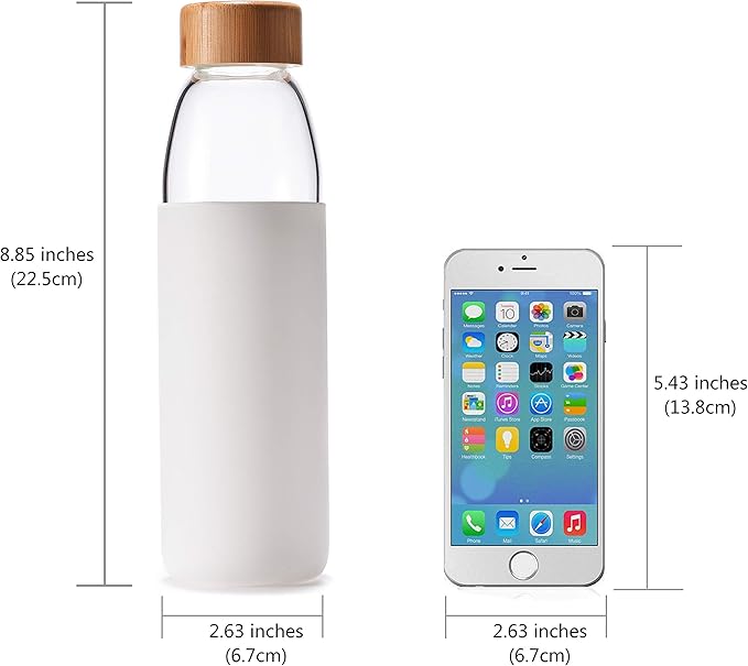 veegoal 18 Oz Borosilicate Glass Water Bottles with Bamboo Lid, BPA-FREE, Non-Slip Silicone Sleeve, and Stainless Steel Leak Proof Lid - Reusable Glass Bottle for Men and Women