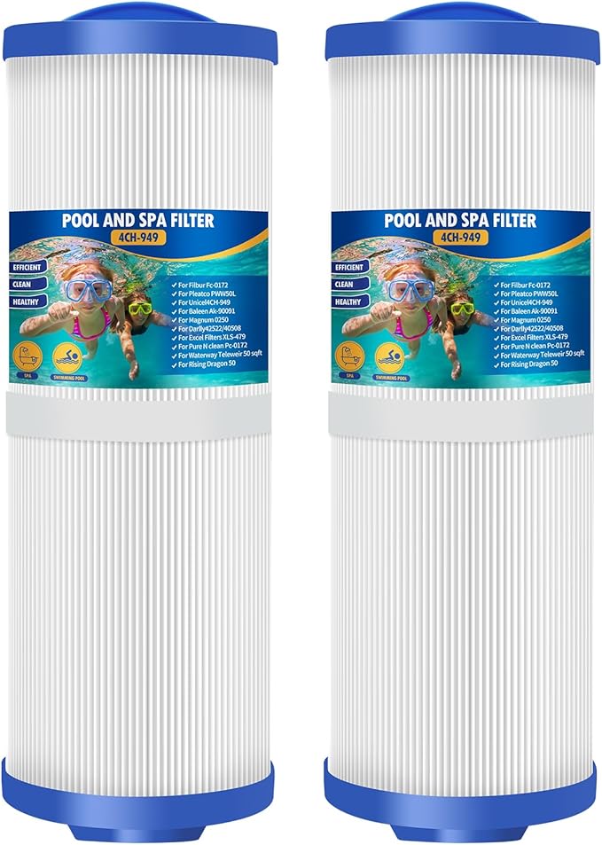 2-Pack 4CH-949 Spa Filter FD2007 Replacements Compatible with Pleatco PWW50L,Cal Spa FIL50-5D13H15FCT-3, Filbur FC-0172,SD-01143,817-4050,Waterway Teleweir 50,Rising Dragon 50,Hot Tubs Filter