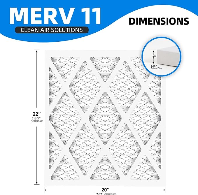 (6 Pack) 20x22x1 Furnace Air Filters, MPR 1200 & FPR 7, MERV 11 Pleated Air Filter (Actual Size: 19 3/4"x21 3/4"x3/4")