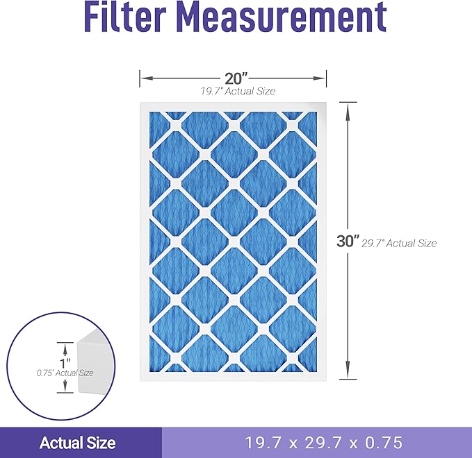 Maycold 20x30x1 MERV 11 Furnace Air Filters (6-Pack), High-Efficiency Pleated AC HVAC Filter for Home Use – Captures Fine Dust & Pet Hair, Actual Size 19.70 x 29.70 x 0.75,Individually Wrapped