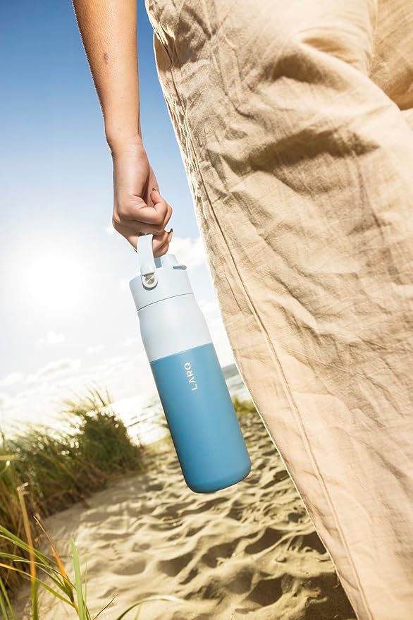 LARQ Bottle Swig Top 23oz - Insulated Reusable Stainless Steel Water Bottle With Built-In Silicone Handle | BPA Free | For Sports, Gym, and Travel | Amalfi Blue