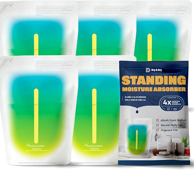 Dry & Dry Standing Moisture Absorbers to Control Excess Moisture for Basement, Closets, Bathrooms, Laundry Rooms - White (5 Pack)
