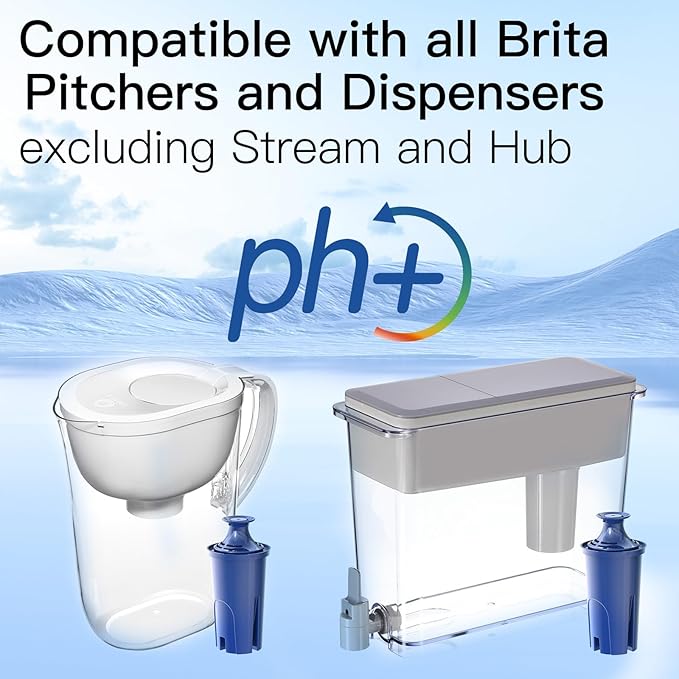 Replacement Alkaline Filters for All Brita® Pitchers and Dispensers, Fits Brita® Classic OB03, Mavea® 107007, and More, NSF/ANSI 42 Certified, Last Up to 2 Months or 40 Gallons (Pack of 3)