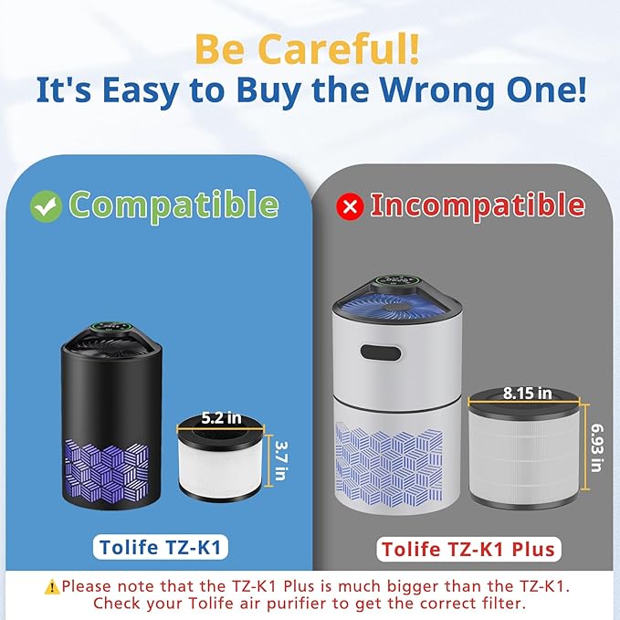 3 Pack TZ-K1 Replacement Filter Compatible with ToLife TZ-K1 Air Puri-fier, FreAire KN6391 and MK01 MK06 Air Purifiers, Efficienct 3-in-1 Filter, Activated Carbon and Pre-filter, 360° Rotating Filters