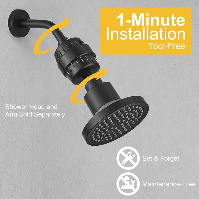 BESy HEAVY DUTY Filter for Hard Water High Output Shower Filtered Universal Multi-Stage Shower Head Filters for Removing Chlorine Improves The Condition of Your Skin Hair and Nails Matte Black