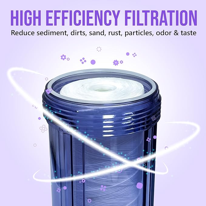 High Capacity Wound String 5 Micron Sediment Water Filter Cartridge 10” x 4.5” Removes Sand, Dirt, Silt, Rust, Extended Filter Life Compatible with 355215-45, 84637, PC10, WP1097P, WPX597P (10 Pack)