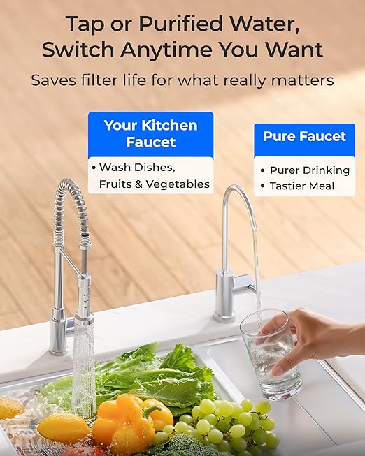 Waterdrop DLB Under Sink Water Filter, Reduces Chloramine, Chlorine, Bad Taste/Odor, Under Sink Water Filtration System with Separate Faucet,Water Filter for Sink Faucet,Life Indicator, Quick Change