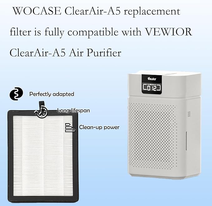 3 Packs ClearAir A5 Replacement Filter Compatible with Vewior ClearAir-A5 Air Cleaner Purifier,3-in-1 Filter of H13 True HEPA + Activated Carbon Filter + Pre-Filter