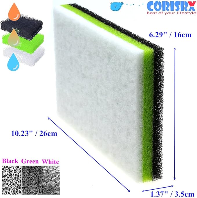 CORISRX 3IN1 Aquarium Filter Sponge Foam Pads - Filter Media for 20 Gallon Betta Fish Tank Supplies, Brine Shrimp Coarse Sponge Bio Filter Sheet - Filter Sponge Accessories (3IN1 Filter Sponge)