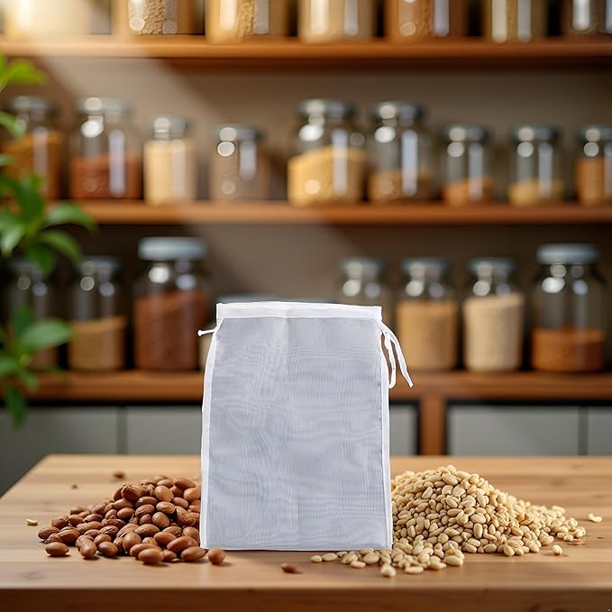 1Pc White Nut Milk Bag Reusable Cheesecloth Bags For Straining Almond Soy Milk Strainer For Cold Brew Coffee Tea Beer Juice Fine Nylon Mesh Cheese Cloth Colanders and Food Strainers
