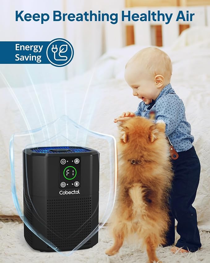 2 Pack Air Purifier for Bedroom Home, Cobectal Room Air Cleaner with 3-in-1 Filter, Aroma Function & Sleep Mode, Timer Setting, Desktop Small Air Purifier for Office, Dorm, Hotel, RVs (Black)