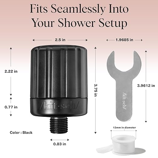 Kitsch Shower Head Filter For Hard Water – Water Softener & Removes Heavy Metals – Shower Filter for Softer Skin & Hair, Bathroom Accessories - Black