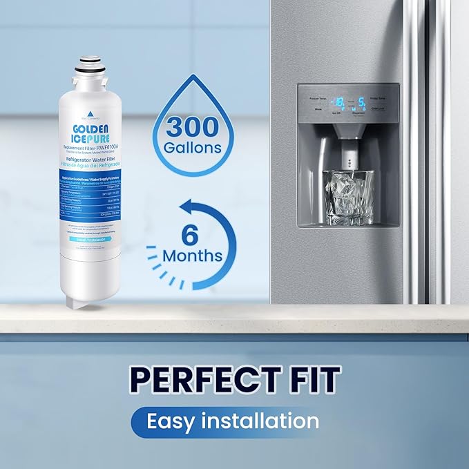 GOLDEN ICEPURE RWF6100A Water Filter, Compatible with BORPLFTR50 Bosch Ultra Clarity Pro, 12033030, 11025825, 11032531, WFC100MF, BORPLFTR55, B36CT80SNS, B36CL80ENS, 3PACK